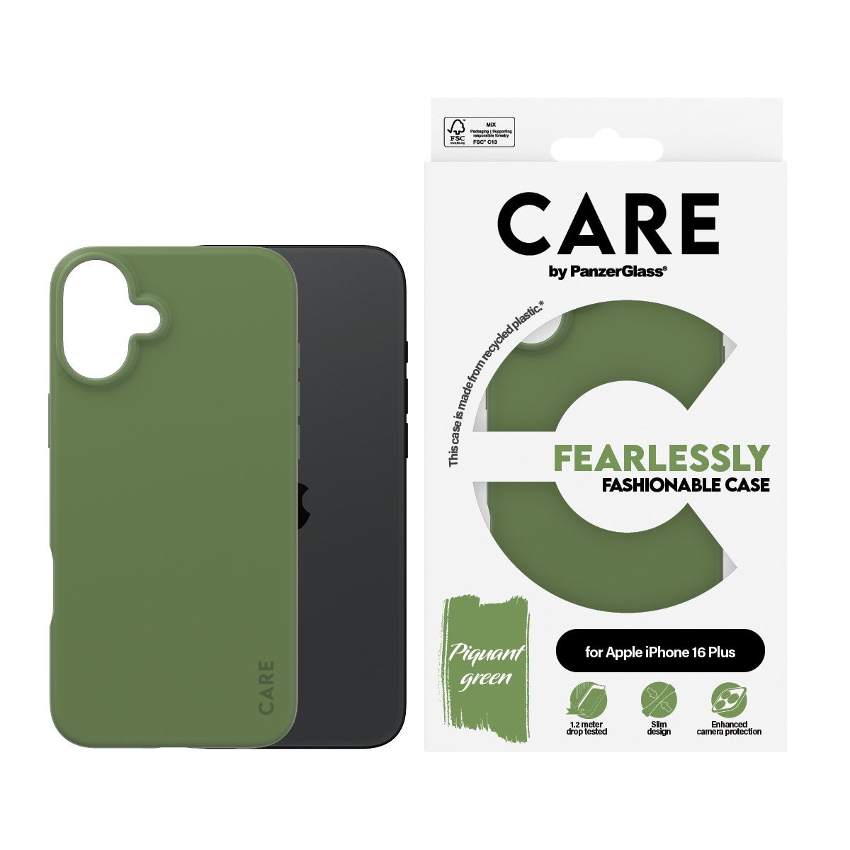 CARE by PanzerGlass® Case Green iPhone 16 Plus